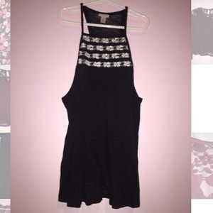 Black Halter Top with White Design